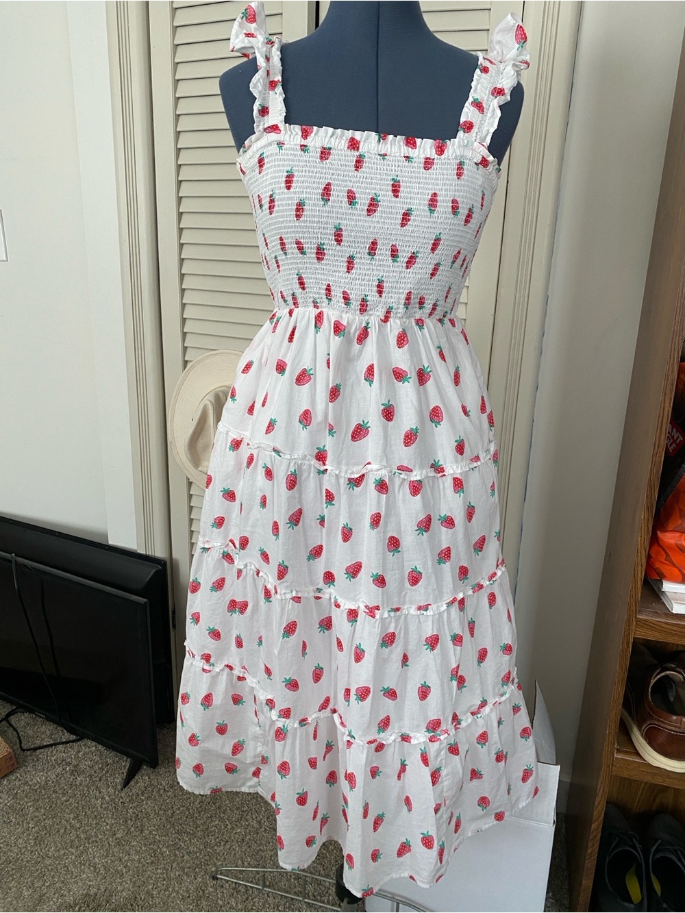 J. Crew White Strawberry Print Sundress